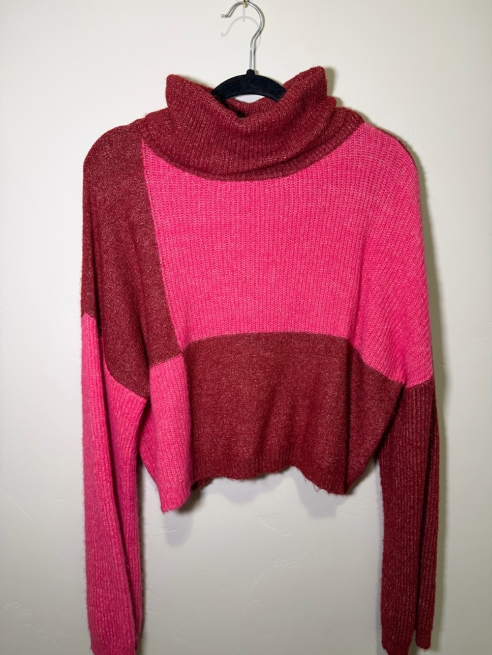 wild fable Hot Pink and Burgundy Colorblock Turtleneck Sweater